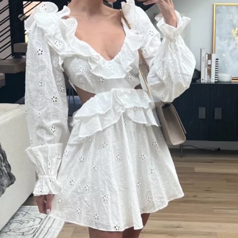Revolve Ivory ruffle mini Dress